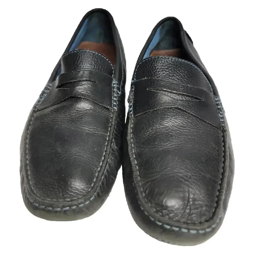 Donald J. Pliner Vinco 3 Penny Mens Loafer Driver Black Pebbled Leather US 9.5 M